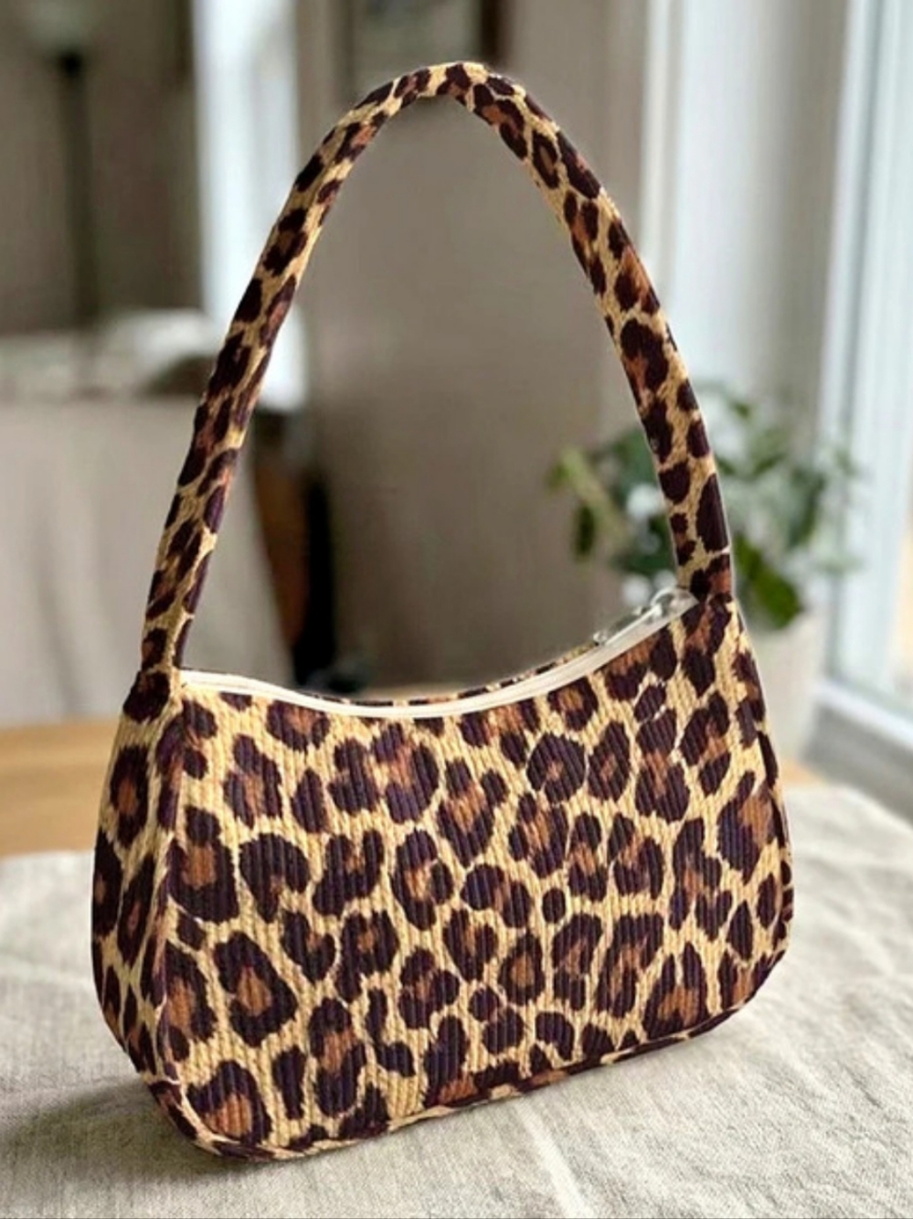 Leopard Print Shoulder Bag - Brown & Tan Cordoury129